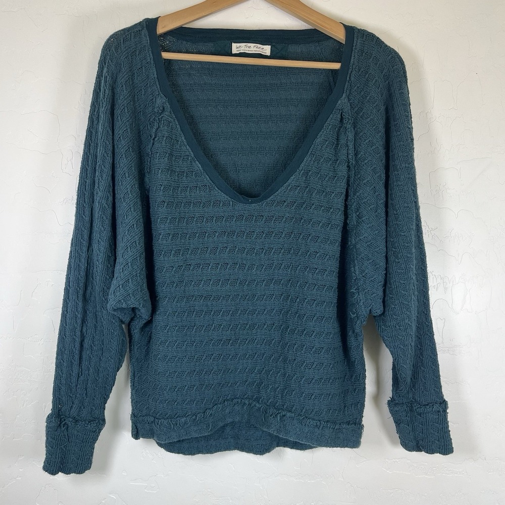 ✅ FREE PEOPLE We The Free Thien's Hacci Teal Night Dolman Sleeve Sweater SMALL‎